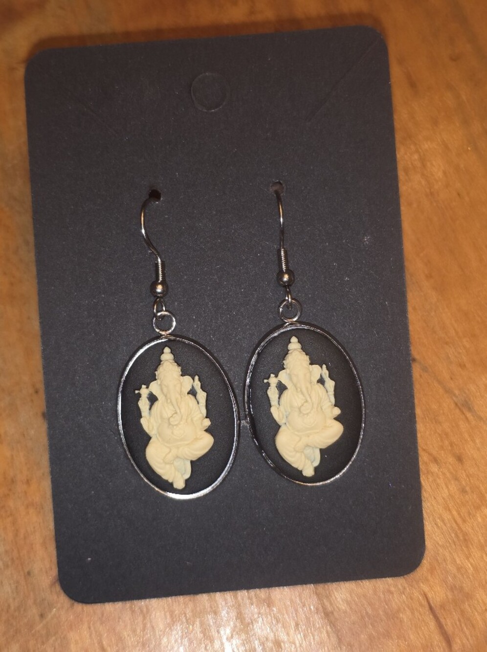 Ganesha Hindu Goddess Of Wisdom Cameo Earrings On Hook Closure